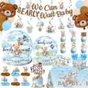 We Can Bearly Wait Baby Shower Decorations Boy, 200Pcs Teddy Bear Baby Shower Balloons Banner Plates Napkins Cake Toppers Tablecloth Honeycomb Balls for Bear Themed Party Decorations Severs 24