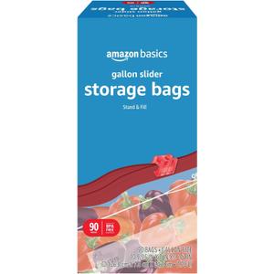 Amazon Basics Slider Gallon Food Storage Bags, BPA Free, Stand-Up Bottom, Easy to Fill, 90 Count