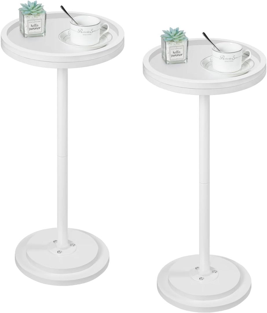 HOOBRO Small Round Side Tables, Set of 2, Drink Tables, Coffee Martini Tables with Pedestal Accent for Small Spaces in Living Room, Bedroom, Sofa Couch, White WW168BZP201