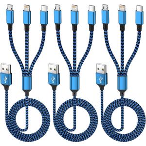 IDISON Multi Charging Cable(3Pack 4FT), 3 in 1 Charging Cable for Multiple Devices, USB-A Multi Charger Cord with Type-C, Micro USB and IP Port for iPhone 16/15/14/13/iPad/Android/Tablets and More