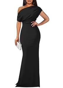 YMDUCH Women's Elegant Sleeveless Off Shoulder Bodycon Long Formal Party Evening Dress Black, XL