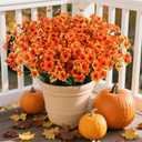 AGIRL 24 Bundles Artificial Fall Flowers Outdoor Indoor Decoration,Fake Plastic Flowers,Faux Mums Plant for Thanksgiving Fall Decor,for Hanging Outside Garden Front Door Porch Patio Window Box (Orange)