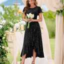 BeryLove Women Sequin Formal Party Dress Flutter Short Sleeve Wedding Cocktail Long Evening Dress (Black, XXL)