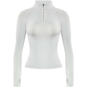 AUROLA Influence Workout Jacket for Women, Half Zip Cropped Slim Fit Long Sleeve Yoga Jackets Athletic Top with Thumb Holes (Medium, Glacier Gray)
