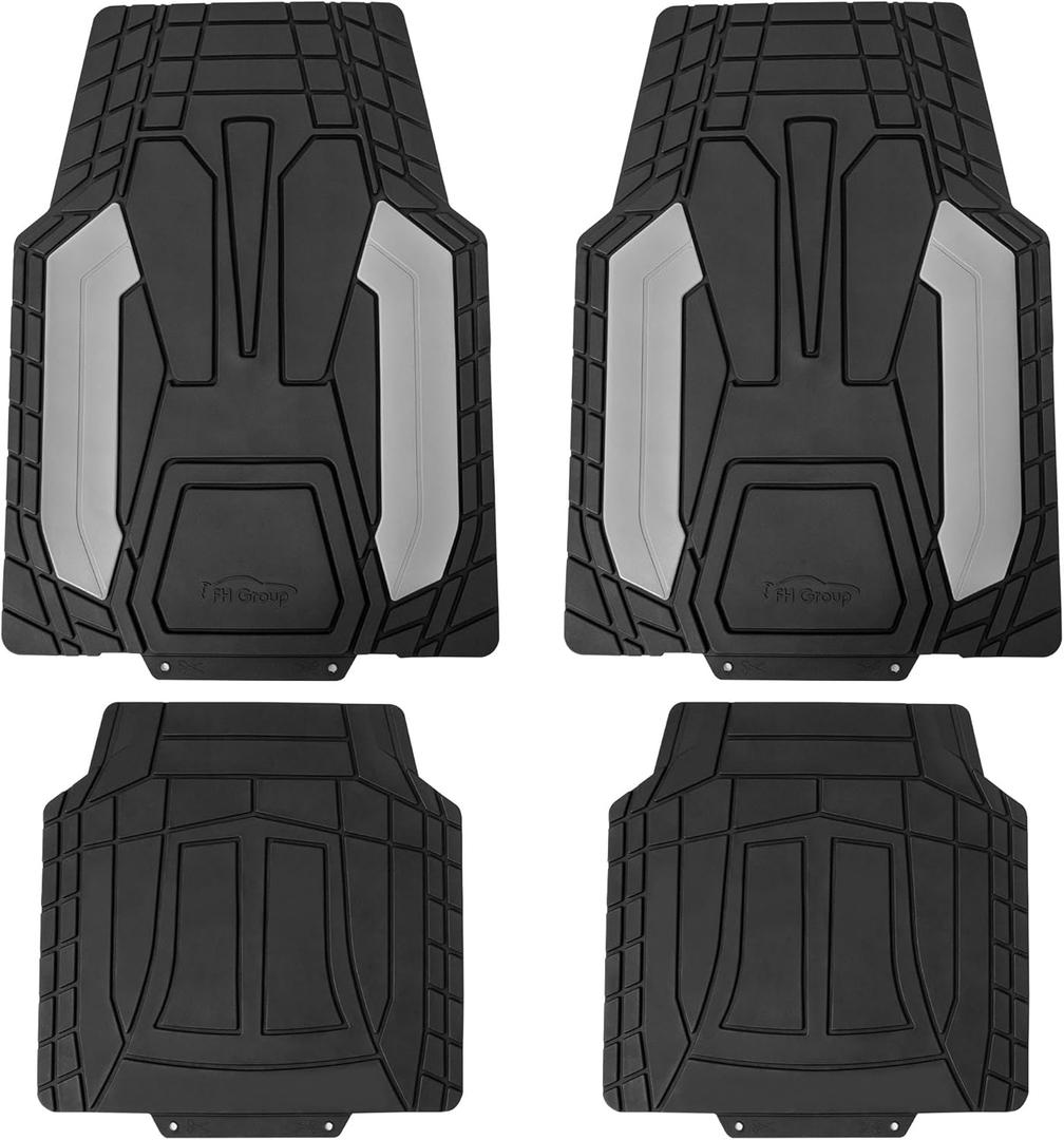 FH Group Automotive Heavy-Duty Rubber Floor Mats, Universal Fit Full Set, Climaproof, Trimmable for Most Sedan, SUV, Truck Floor Mats - Gray