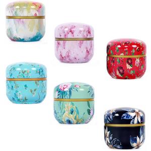 HAN SHENG 6 Pcs Airtight Tea Storage Tins 10 OZ, Vintage Style Food Containers for Loose Leaf Tea & Herbs, Coffee Beans, Spices, Sugar - Floral Embossed Design (Large-2)