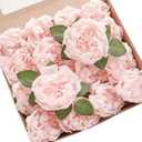 Floroom Artificial Flowers 16pcs 4" Blush Blooming Peonies Real Looking Foam Fake Roses with Stems for DIY Wedding Bouquets Pink Bridal Shower Centerpieces Floral Arrangements Party Tables Decorations