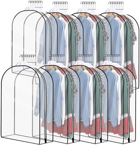 Windyun 8 Pcs 10" Clear Gusseted Garment Bags for Hanging Clothes 40" Transparent Dress Bags with Full Zipper Garment Covers for Closet Storage Coats Jackets Shirts Suits, Plastic