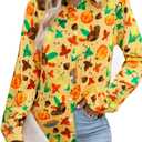 LUKYCILD Thanksgiving Shirts for Women Turkey Shirt Pumpkin Button Down Long Sleeve Blouse Thankful Shirt Fall Clothes Tops, Size Small