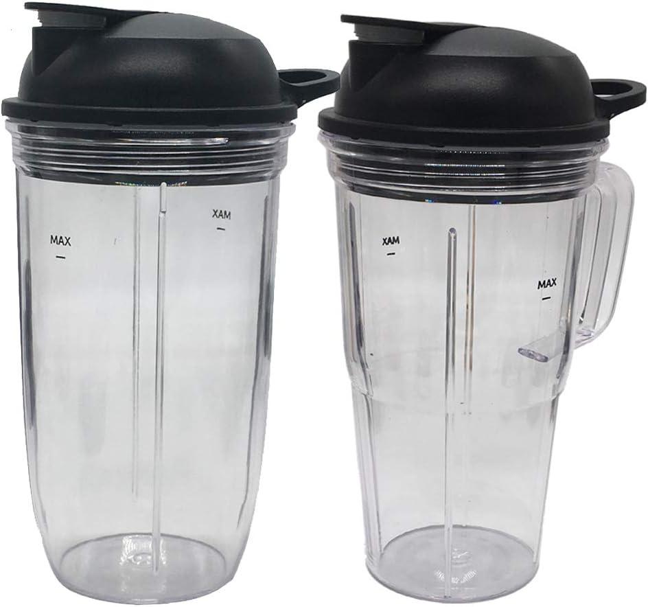 Replacement Juicer personal jar 24ozcup and 24oz handle cup with to go lid, Compatible with NutriBullet Blender Combo/PRO 1000/ Select Blender (4, 1 * 24oz cup+1 * 24oz handle cup+2*lid)