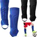 2 Pairs Soccer Shin Guards Kids, Football Ankle Protector Socks, Youth Shin Pads Protective Soccer Accessories, Football Equipment with Leg and Ankle Guard Pad for 6-12 Boy Girl Teenager, Blue Black