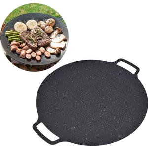 Topyond Korean BBQ Grill Pan, 16In Nonstick Cast Iron Griddle Pan for Stove Tops, Heat Resistant Round Grilling Tray, for Steaks, Roasts and Outdoor BBQ