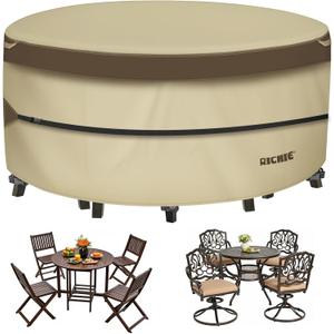 600D Round Patio Furniture Cover Waterproof, Outdoor Heavy Duty Dining Table Chair Set Cover All-Weather Anti-UV Windproof (62" DIA x 28"H) RICHIE