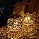 Set of 2 Solar Lanterns Outdoor Hanging Decorative Lights for Garden Patio Porch Decorations (Bronze)