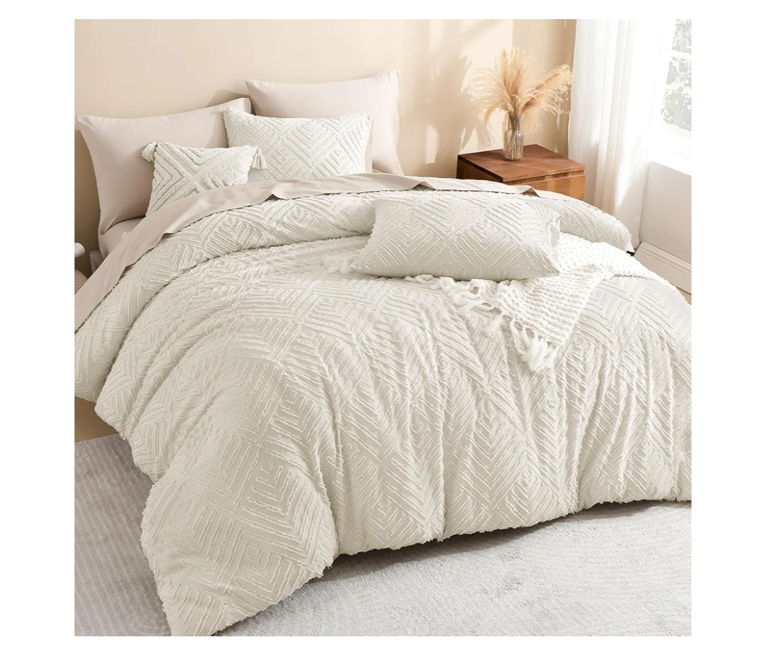 Litanika King Size Comforter Set Beige, 3 Pieces Cream Tufted Boho Farmhouse Bedding Comforter Sets, Lightweight Fluffy Comforter Bed Set for All Season (104x90In Comforter and 2 Pillowcases)
