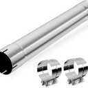 LCGP 4 Inch Straight Exhaust Pipe, 4" Stainless Steel Straight Muffler Replacement Pipe, 30" Length Mandrel Exhaust Tube with Two Lap Joint Band Clamps(New Version)