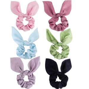 Jaciya Silk Scrunchies for Hair Girls Hair Accessories Hair Bows for Women Bunny Ears and Tail 6 Colors(Rose Red/Pink/Green/Purple/Blue/Navy Blue)