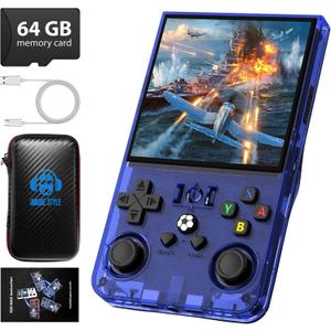 R36MAX Retro Handheld Game Console, 4.0 Inch 720x720 IPS Screen, 64GB Built-in 18,000+ Classic Game, Portable Hand Held Open Source Linux System, 4000mAh Battery Retro Gaming Console(Blue 64GB)