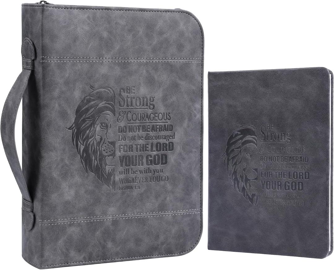 Faithful Hers Bible Covers for Men 2pcs Bible Case Set with Notebook PU Leather Church Bag Bible Study Book Case with Handle Lightweight Carrying Bags Christmas Gift