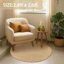 Jute Round Rug 2.6ft Circle Area Rug Indoor Outdoor Living Room Patio Kitchen Rug Boho Natural Color Bedroom Carpet Farmhouse Woven Design Decorative Floor Rug