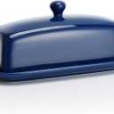 Sweese Butter Dish with Lid, Porcelain Butter Keeper, 7.8 Inch Butter Holder with Handle Cover, Butter Container Perfect for East West Coast Butter, Navy