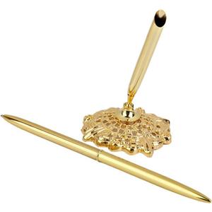 balacoo Wedding Guest Book Signing Pen with Golden Hollow Round Holder for Bridal and Engagement Celebrations Convenient Rotation Design