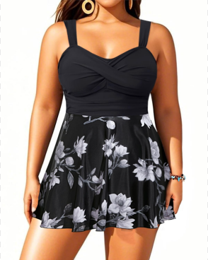 Aqua Eve Plus Size Two Piece Swimsuits for Women Tankini Bathing Suits Flowy Swim Dress with Shorts, size 16 plus
