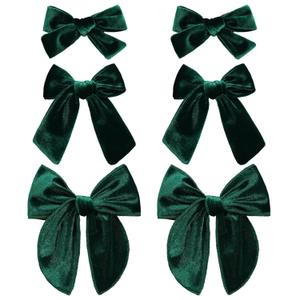Christmas Dark Green Velvet Fable Hair Bows for Girls 3 Sizes Long and Basic 5"& 3.5"&4" Ponytail Knot Bows Alligator Clips, Toddler Teens Women Velvet Hair Accessories Xmas Gift