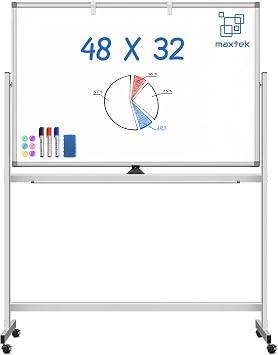 Maxtek Rolling White Board on Wheels 48x32 in, Double-Sided Magnetic Stand
Mobile Dry Erase Board with Stand, Aluminum Frame Easel, Reversible Writing Surface for Office, Classroom School Homeschool