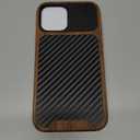 TENDLIN Magnetic Case Compatible with iPhone 12 Pro/iPhone 12 Wood Grain with Carbon Fiber Texture Design Leather Hybrid Slim Case (Compatible with MagSafe) Black