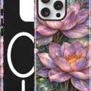 Jusy Compatible with MagSafe Lotus Case for iPhone 15 Pro, Aesthetic Stained Glass Floral Magnetic Phone Case, Soft TPU and Hard PC Protective Cover for Women Girls (Shiny) -Lotus