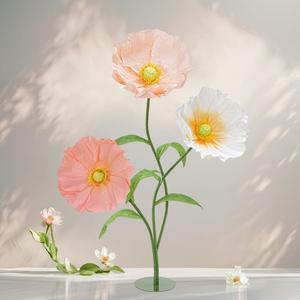 Artificial Giant Flowers for Decoration with Stand - 5.6 Ft 3D Large Paper Fake Flowers Wedding Floral Decor for Party Birthday Home Garden Outdoors Backdrop (Set of 3) (White & Light Champagne & Blush Pink)