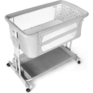 Cowiewie Bassinet Bedside Sleeper, Rocking Bassinet for Baby with 4 Wheels & 7 Adjustable Height, 360 All-Round Breathable Mesh Sides Bedside Crib, 2025 New