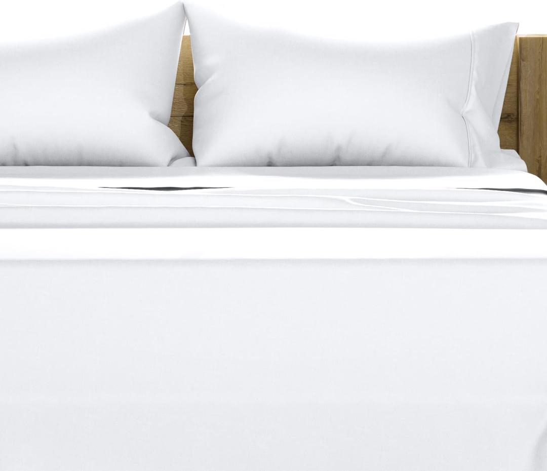 TEXAS LINEN CO. 100% Egyptian Cotton Queen Sheets Set - Luxury 1500 Series Couture Comfortin' Collection Egyptian Cotton Sheets Queen Size Bed Set (4 PC, White), 17" Deep Pocket, Hotel Bedding Set