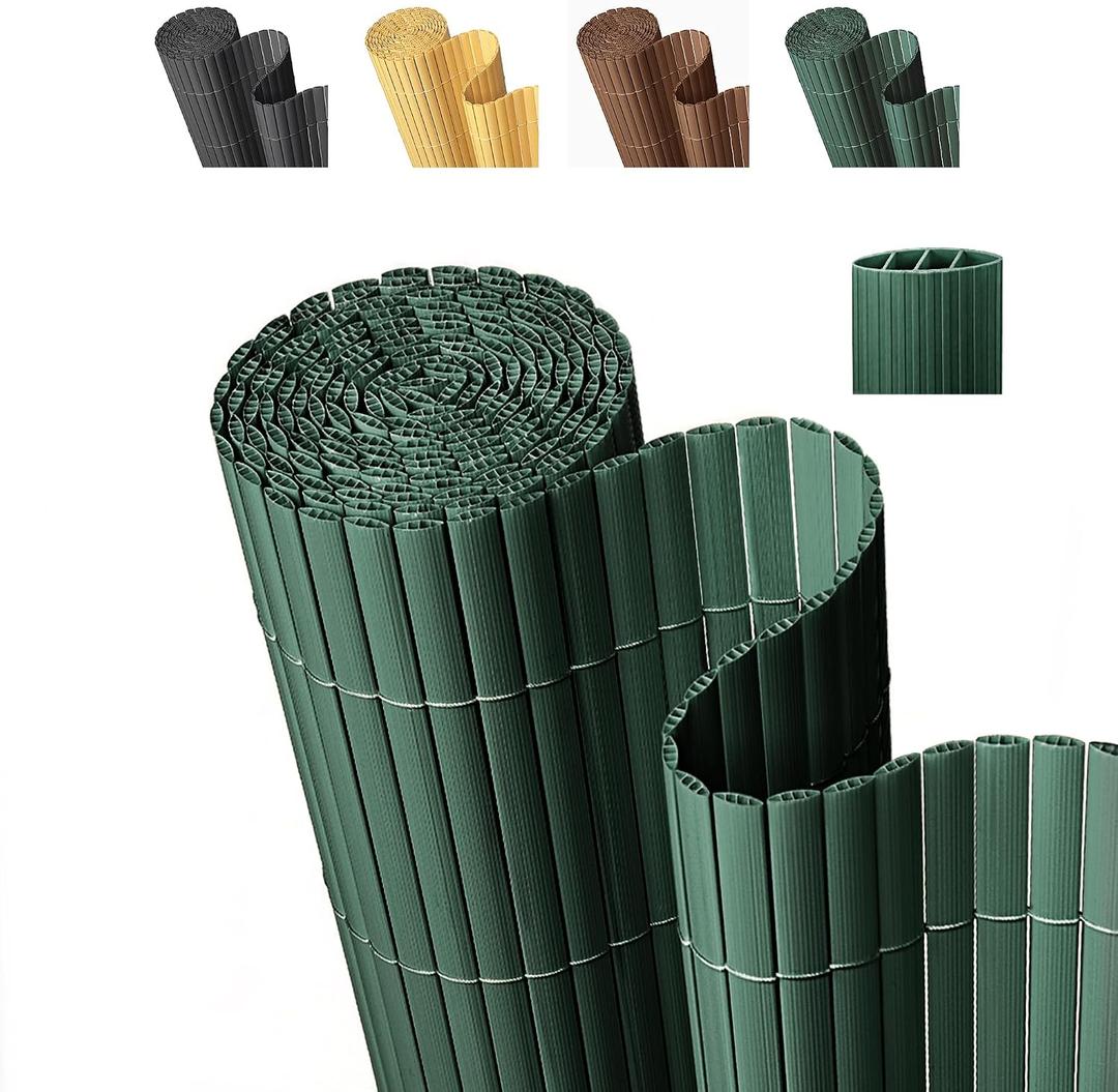 Paramondo PVC Privacy Fence Screen 14mm 3-Rib Reinforced Textured Fence Panel - No-Drill Balcony & Garden Cladding with Wind & UV Protection for Patio, Deck, Outdoor Privacy, 210 FT, Green