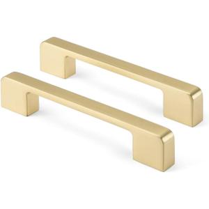 Rergy 10 Pack Golden Cabinet Handles Brushed Brass Cabinet Pulls - 4inch Kitchen Drawer Pulls Modern Dresser Drawer Hardware Zinc Alloy Pulls for Kitchen, Livingroom, Bathroom