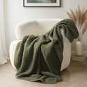 Chunky Chenille Knit Throw Blanket for Couch, Soft Luxurious Moss Stitch Blankets for Bed, Cozy Decorative Farmhouse Knitted Throws for Sofa, Olive Green, 60" x 80"