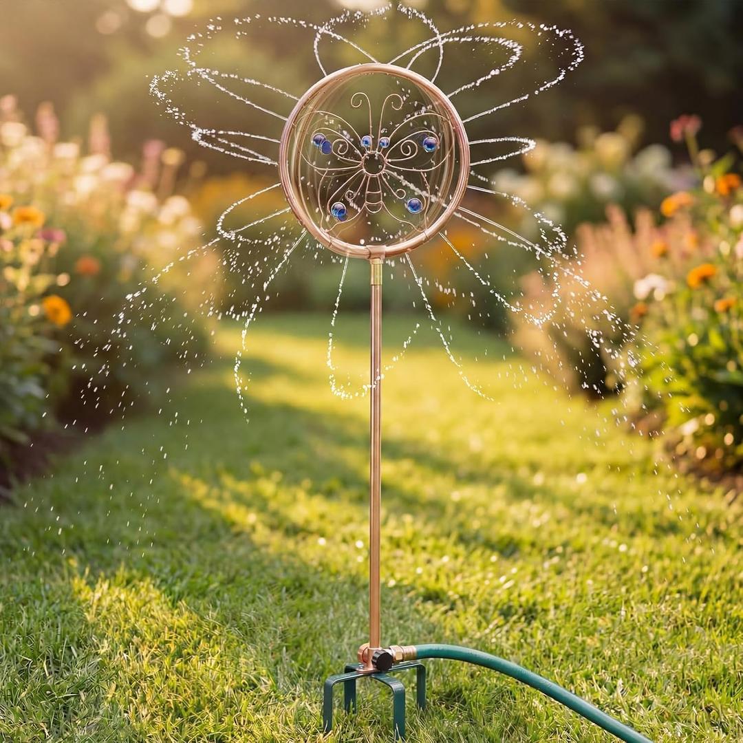 LemonRoad 1 Pack 41.4" H Garden Sprinklers Stainless Steel Ornamental Sprinkler 360 Degrees Motion Activated Decorative Sprinkler for Water Feature, Garden Art, and Lawn Art (Butterfly Style,Purple)