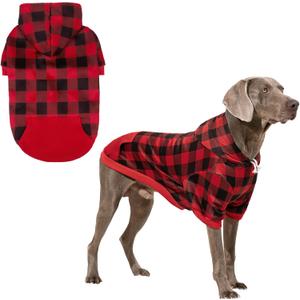 KOOLTAIL Plaid Dog Hoodie Pet Clothes Sweater with Hat and Pocket for Small Medium Large Size Dogs, Soft Winter Warm Dog Cold Weather Coat, Fleece Fall Dog Hooded Sweatshirt for Puppy Cats, Red L (Large (Pack of 1))