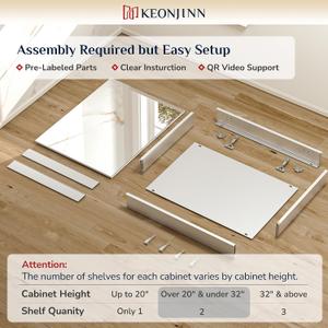 Keonjinn 48 x 26 Inch Medicine Cabinet, Assembly Required, Silver Bathroom Medicine Cabinets Mirror, Lightweight, Adjustable Shelves, Surface Mount or Recessed, Tempered Glass