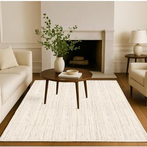 Hausattire Hand Woven Jute Braided Rug, 5'x8'  Off White, Reversible Boho Entry Area Rugs for Kitchen, Living Room I Farmhouse Indoor Outdoor Decorative Floor Rug, 60x96 Inches