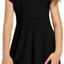 Haloumoning Girls Summer Short Sleeve Dresses Kids Pleated Skater Twirl A Line Dress with Pockets 13-14 Years