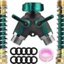Water Splitter 2 Way Heavy Duty, 3/4" Garden Hose Splitter Y Way Connector 2 Valves Rubberized Grip with 2 Kink Free Faucet Extension Hose Protector 10 Rubber Washers