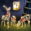 2024 Upgraded Large Christmas Decorations Outdoor Yard, Set of 3 Light Up Reindeer Christmas Decoration, Xmas Decorations Clearance Outdoor Indoor Decorations (White)
