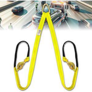 V-Bridle Tow Strap 2" x 4' with Snap Hooks, Cordura Sleeve, and Axle Straps | D-Ring for Enhanced Stability | Recovery Strap 5500lbs Load for Car Towing, Rollback, Flatbed, Tow Truck