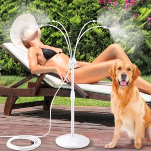 HIRALIY Portable Outdoor Misting Cooling System with a Fillable Base, Standing Misters for Outside Patio with 26.2FT (8M) Water Supply Line, Mister for Patio, Pool, Backyard and Garden Watering (White)