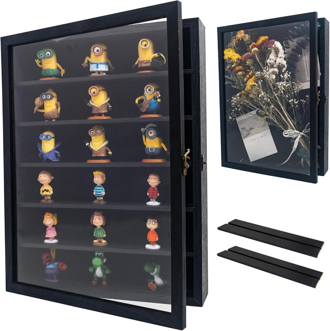 Shadow Box Frame with Removable Shelves, Black 12x16 Deep Memory Box Display Case for Keepsake Collectibles, Coins Military Medals Pins Wedding Flowers