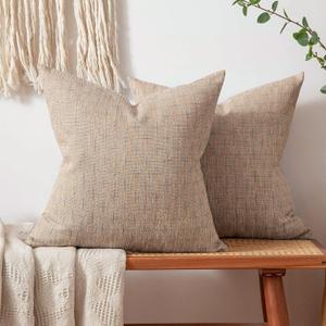 MIULEE Pack of 2 Decorative Burlap Linen Throw Pillow Covers Modern Farmhouse Pillowcase Rustic Woven Textured Cushion Cover for Sofa Couch Bed 20x20 Inch Light Orange