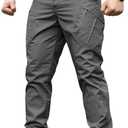 Men's Lightweight Quick-Dry Tactical Pants, Water Resistant Hiking Pants with Pockets for Outdoor & Work (No Belt) (Large, Dark Grey)