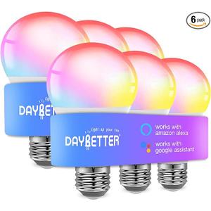DAYBETTER Smart Light Bulbs, Alexa Light Bulb, WiFi Light Bulbs, RGBCW Color Changing Light Bulb A19 9W 800LM, Smart Bulbs that Work with Alexa & Google Assistant, Music Sync, No Hub Required, 6 Pack